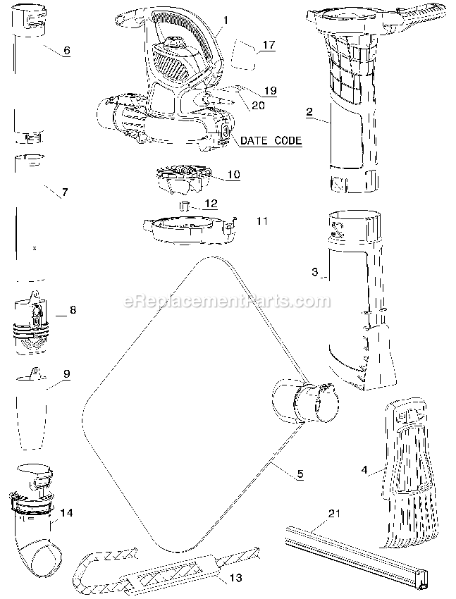 Page A Diagram and Parts List for BV6000 Type 2 Black and Decker Sweeper